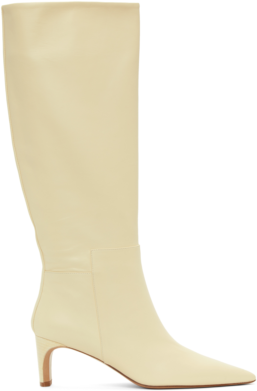 Off-White Pointy Toe Heeled Tall Boots by Jil Sander on Sale