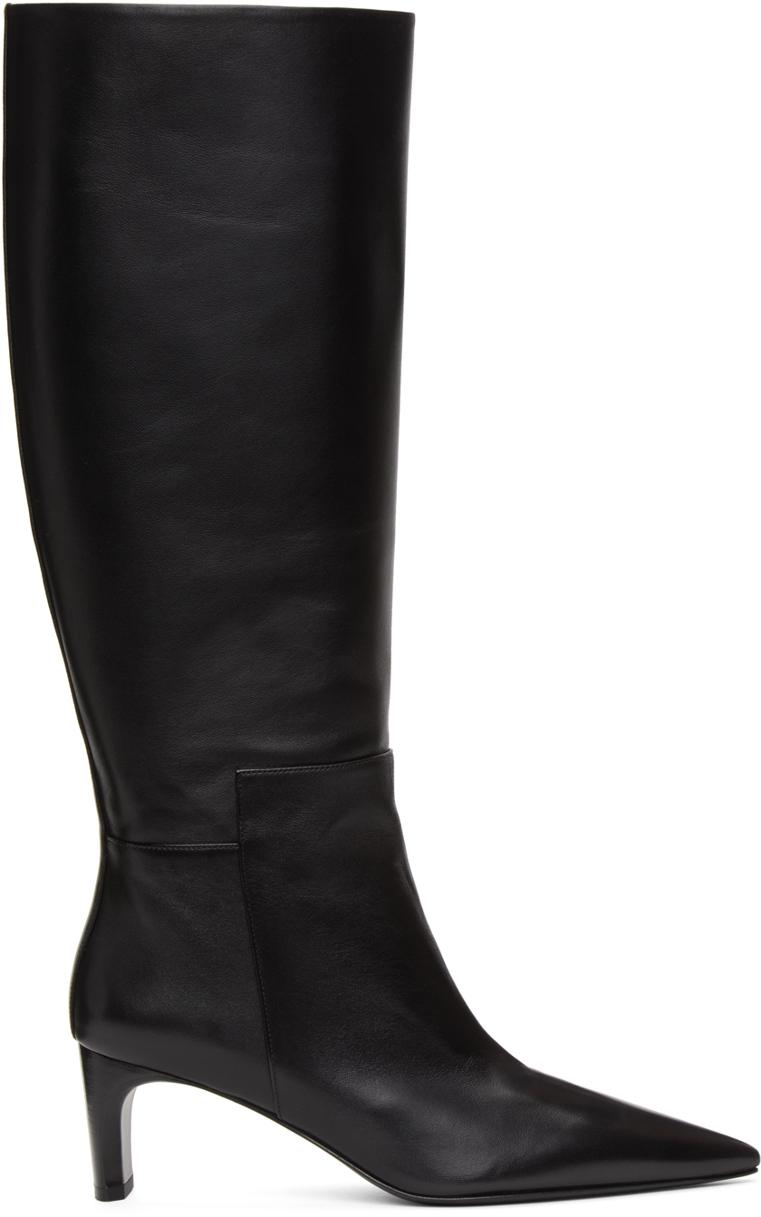 Black Pointy Toe Heeled Tall Boots 
