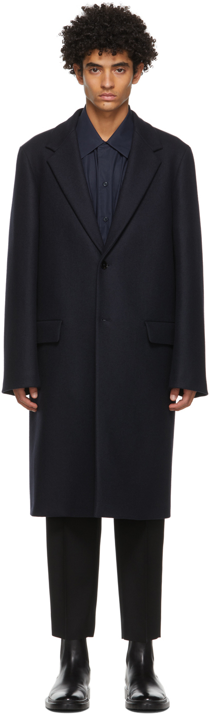 Navy Wool Essential Coat by Jil Sander on Sale