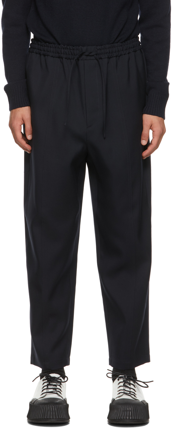 Jil Sander: Navy Wool Cropped Trousers | SSENSE Canada