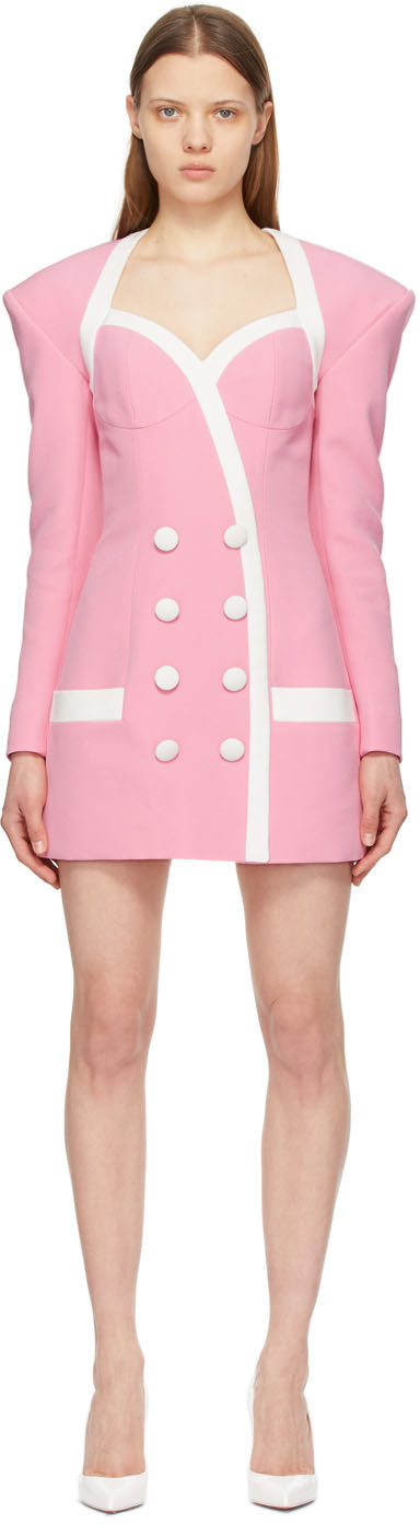 Balmain Pink & White Viscose Short Dress