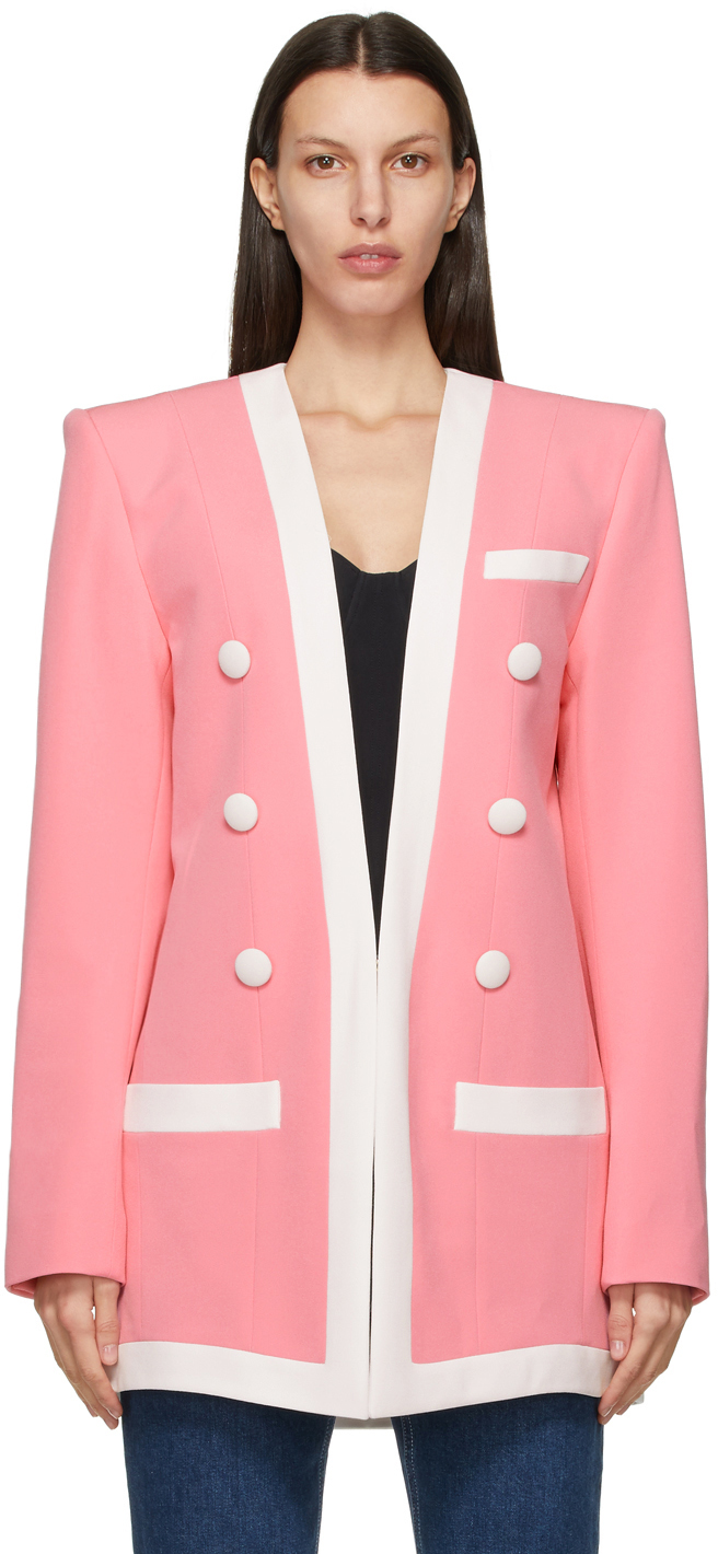 Balmain Pink White Collarless Blazer 211251F057019