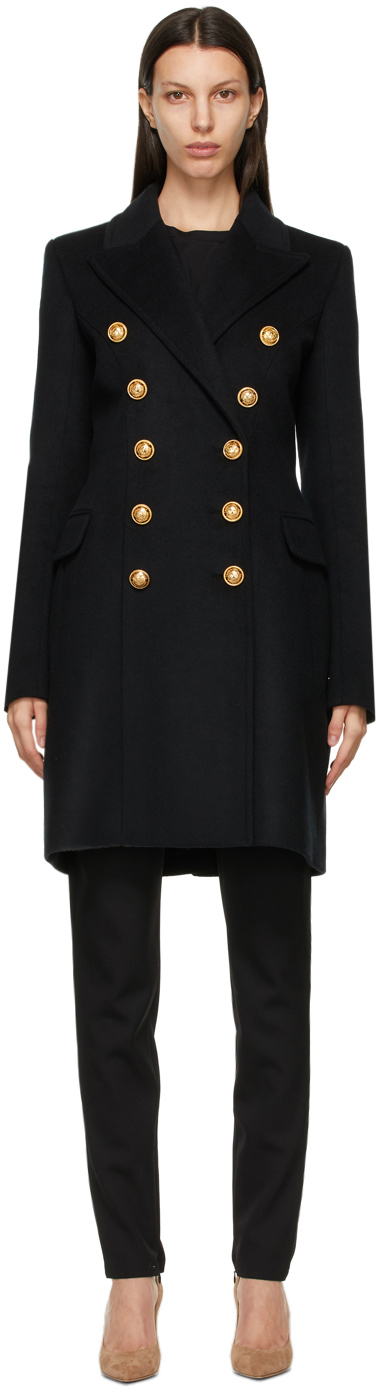 Balmain Black Wool Double Breasted Coat 211251F059004
