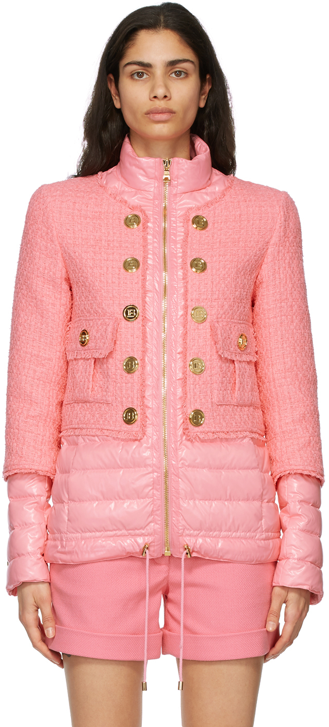 Balmain Pink Down Bi Material Jacket 211251F061001