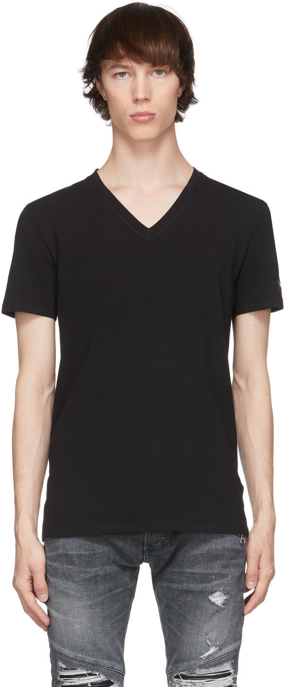 Balmain Black V-Neck T-Shirt