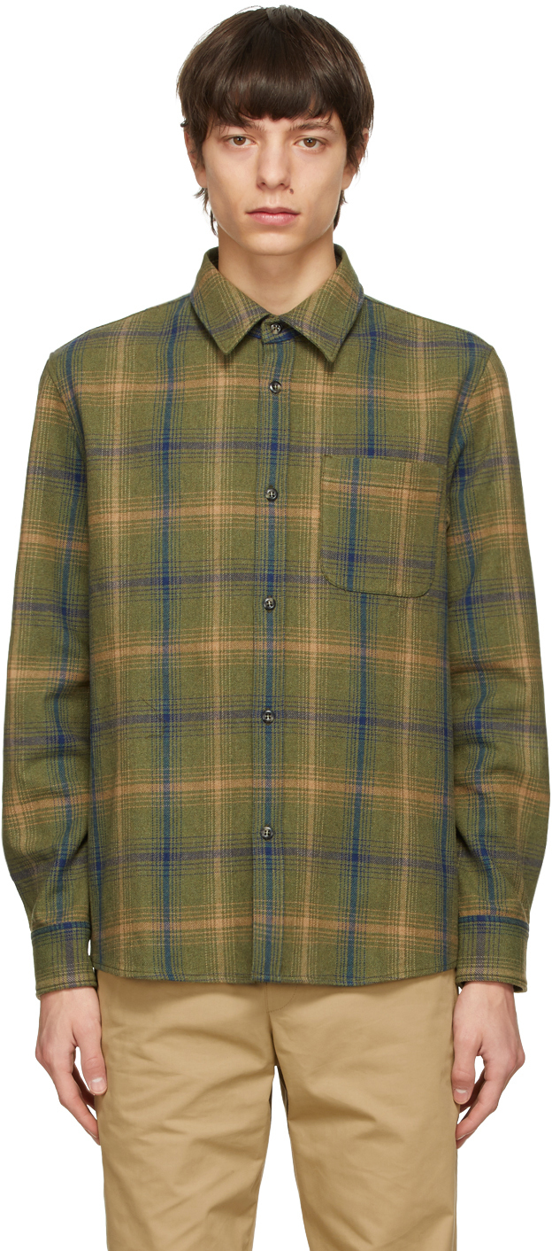 A.P.C. グリーン チェック Trek オーバー シャツ