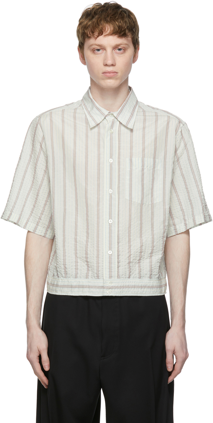 Lanvin: Blue & White Seersucker Striped Blouson Shirt | SSENSE UK