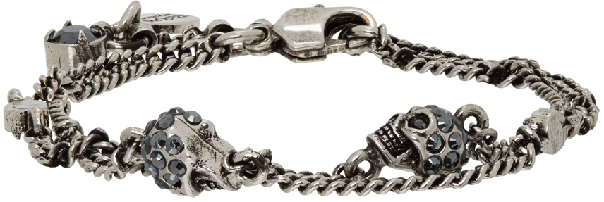 Alexander McQueen Gunmetal Multi Chain Skull Bracelet