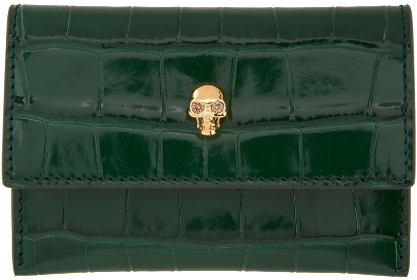 Alexander McQueen: Green Croc Skull Envelope Card Holder | SSENSE