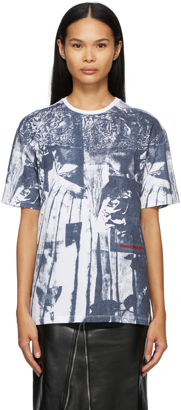 Alexander McQueen White & Navy Overprint T-Shirt