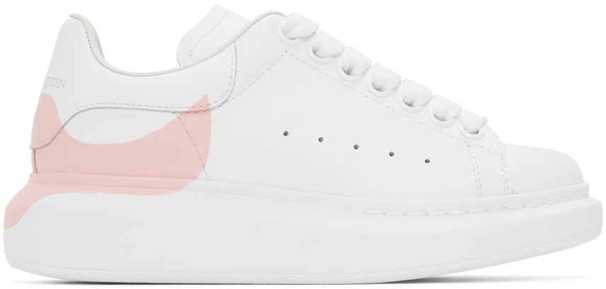 Alexander McQueen White & Pink Dropped Heel Counter Oversized Sneakers