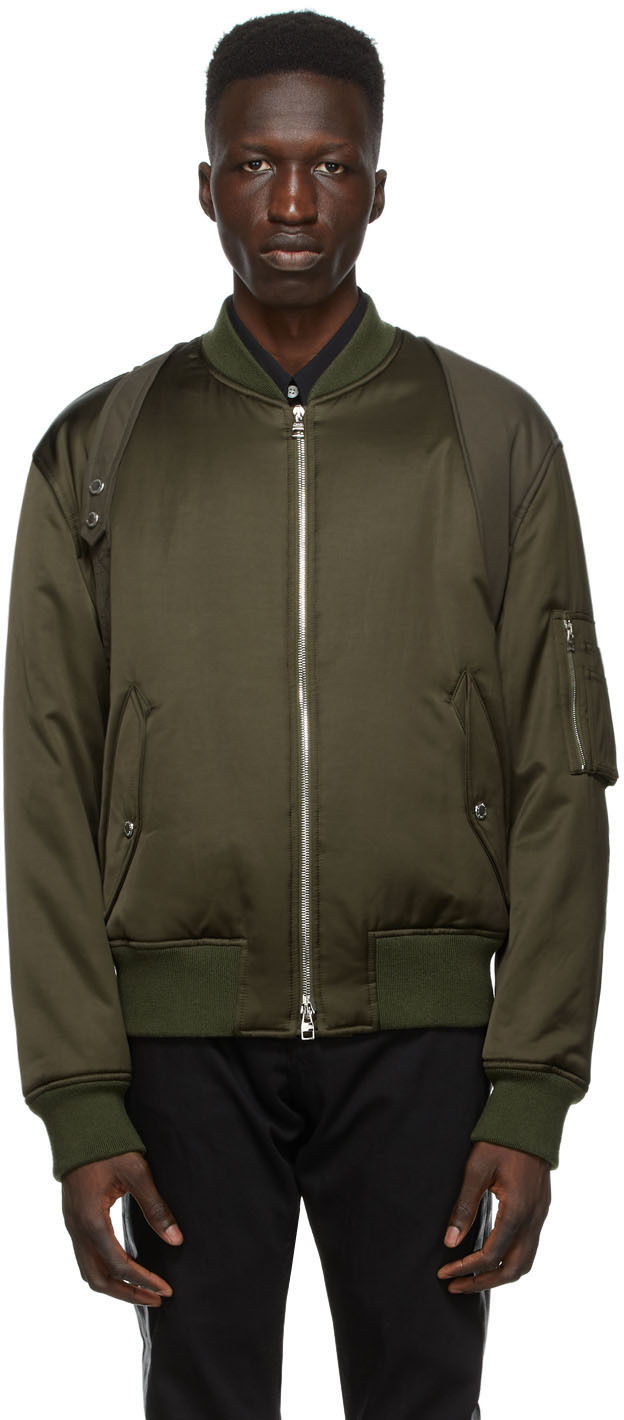 khaki silk bomber jacket