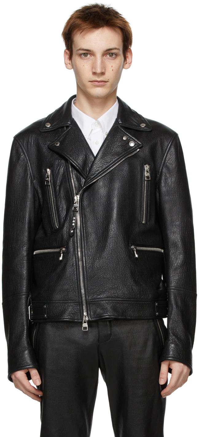 Alexander McQueen Black Leather Classic Biker Jacket 211259M181000