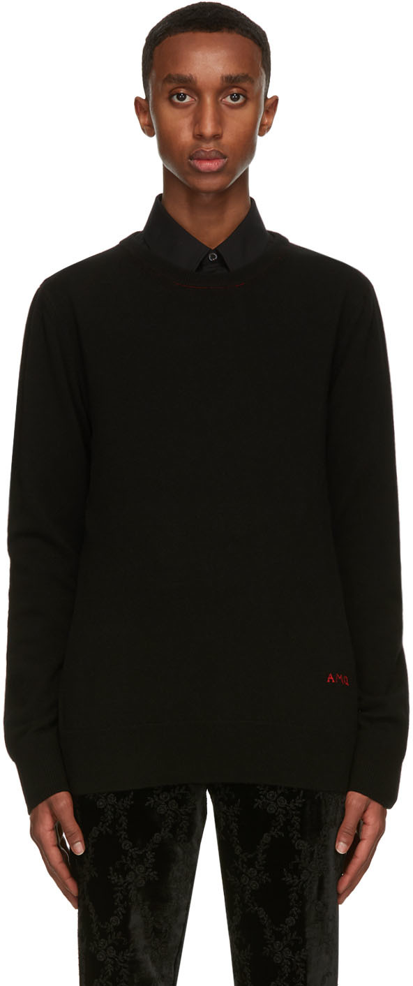 Alexander McQueen Black Cashmere Embroidered Logo Sweater