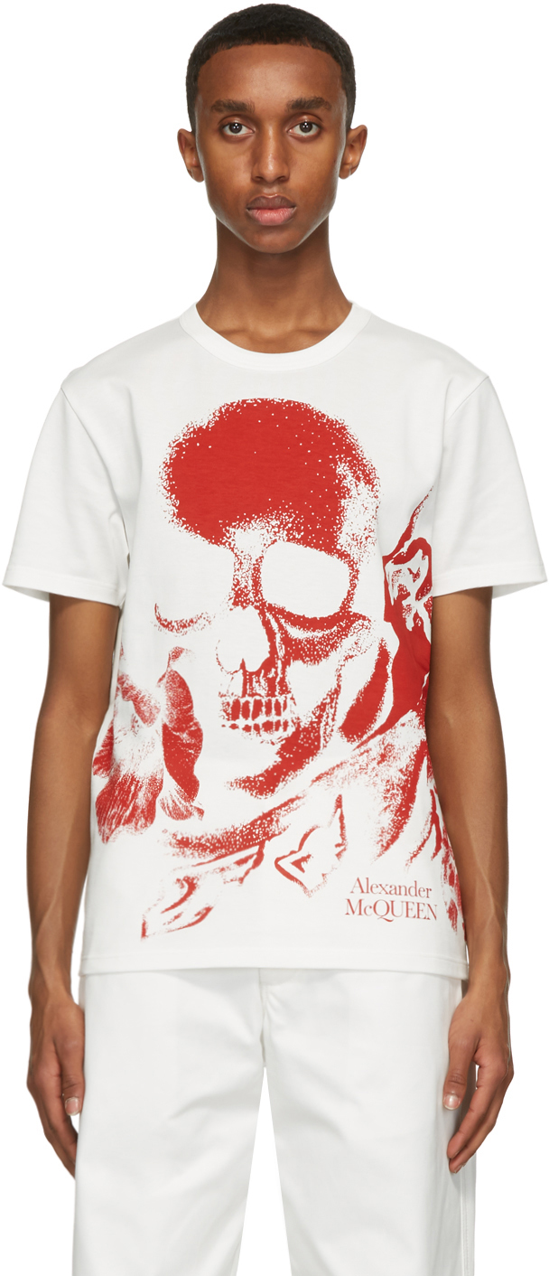 Alexander McQueen White & Red Skull Print T-Shirt