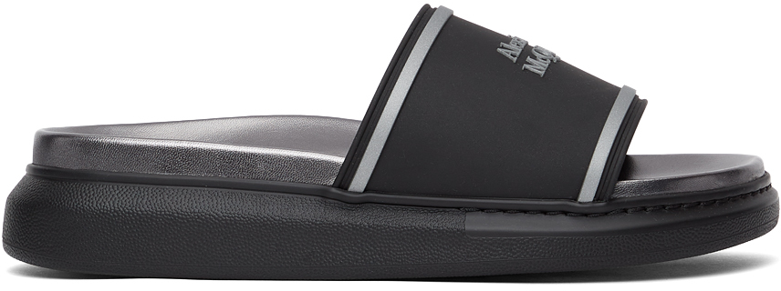 Alexander McQueen Black & Silver Oversized Signature Hybrid Slides