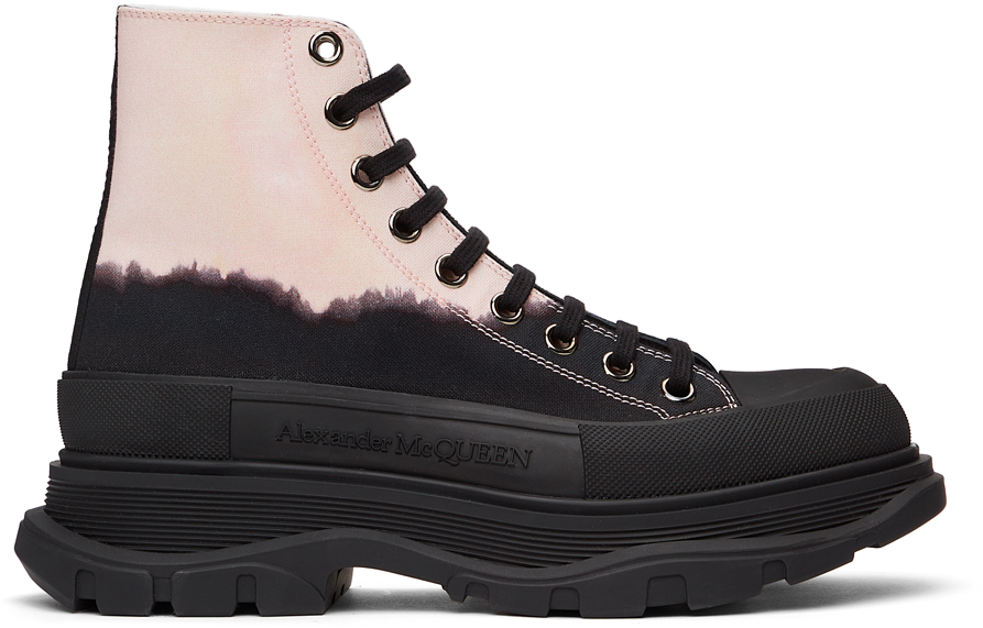 Alexander McQueen Black and Pink Tread Slick Boots | Smart Closet