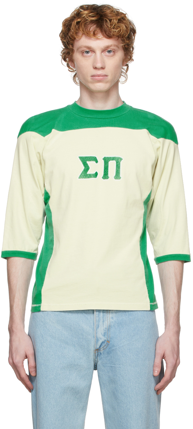 ERL Green & Off-White Football Jersey Half Sleeve T-Shirt