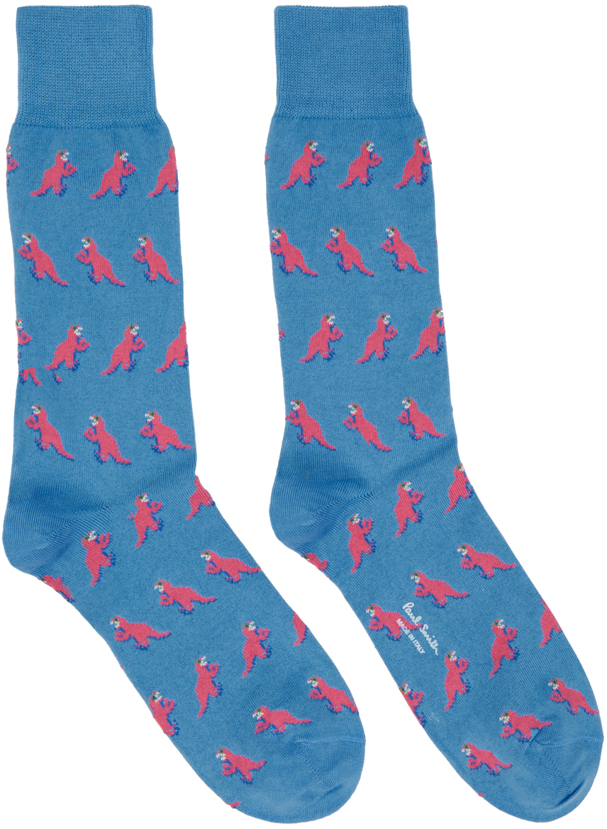 Paul Smith Blue Pink Dinosaur Socks 211260M220007