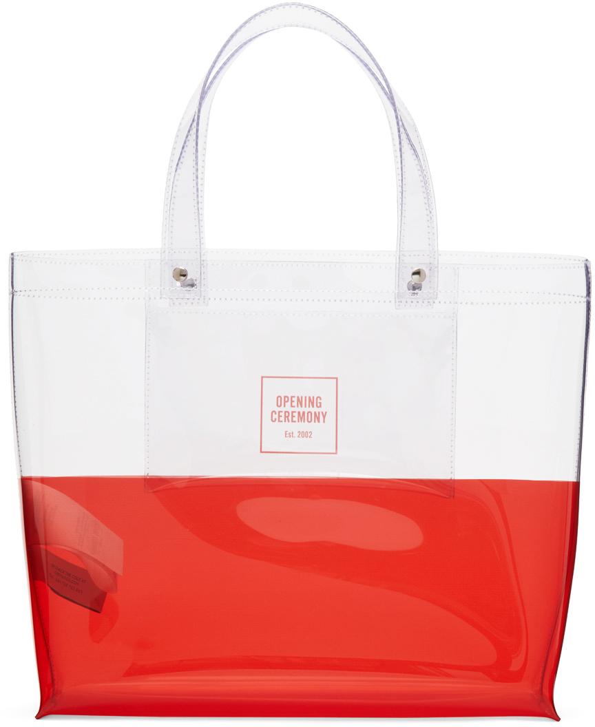 Opening Ceremony Transparent & Red Medium Colorblock Shopping Tote
