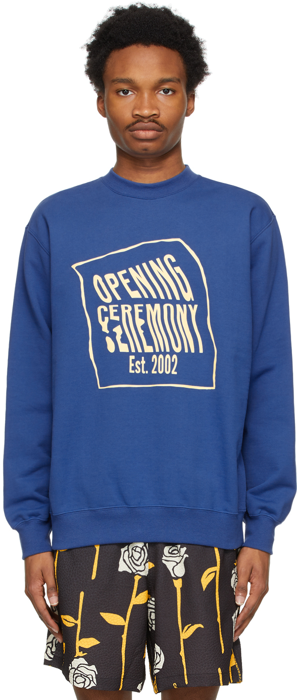 Opening Ceremony: Blue Warped Logo Sweatshirt | SSENSE