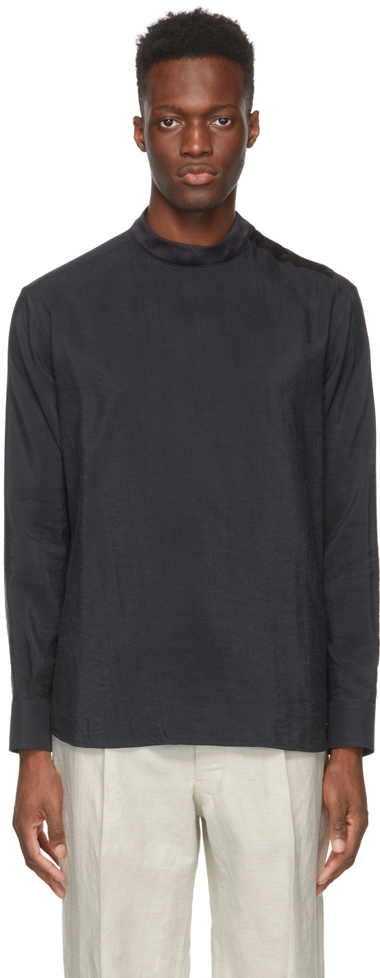Giorgio Armani Black Silk Whipcord Shirt