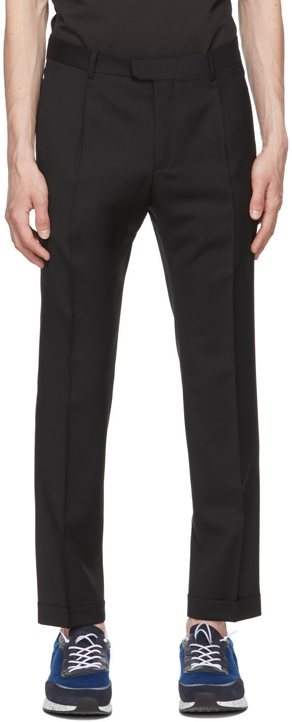 Z Zegna: Black Tropical Wool One Pleat Trousers | SSENSE