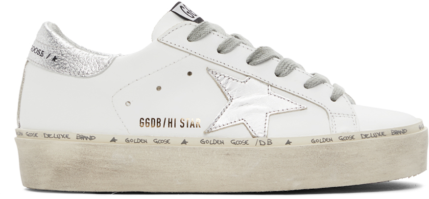 Golden Goose White & Silver Hi Star Sneakers