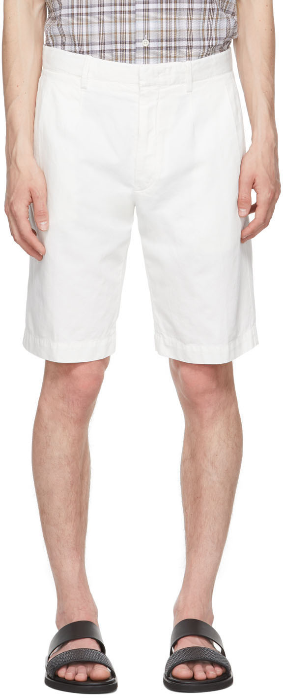 Ermenegildo Zegna White Cotton & Linen Twill Shorts