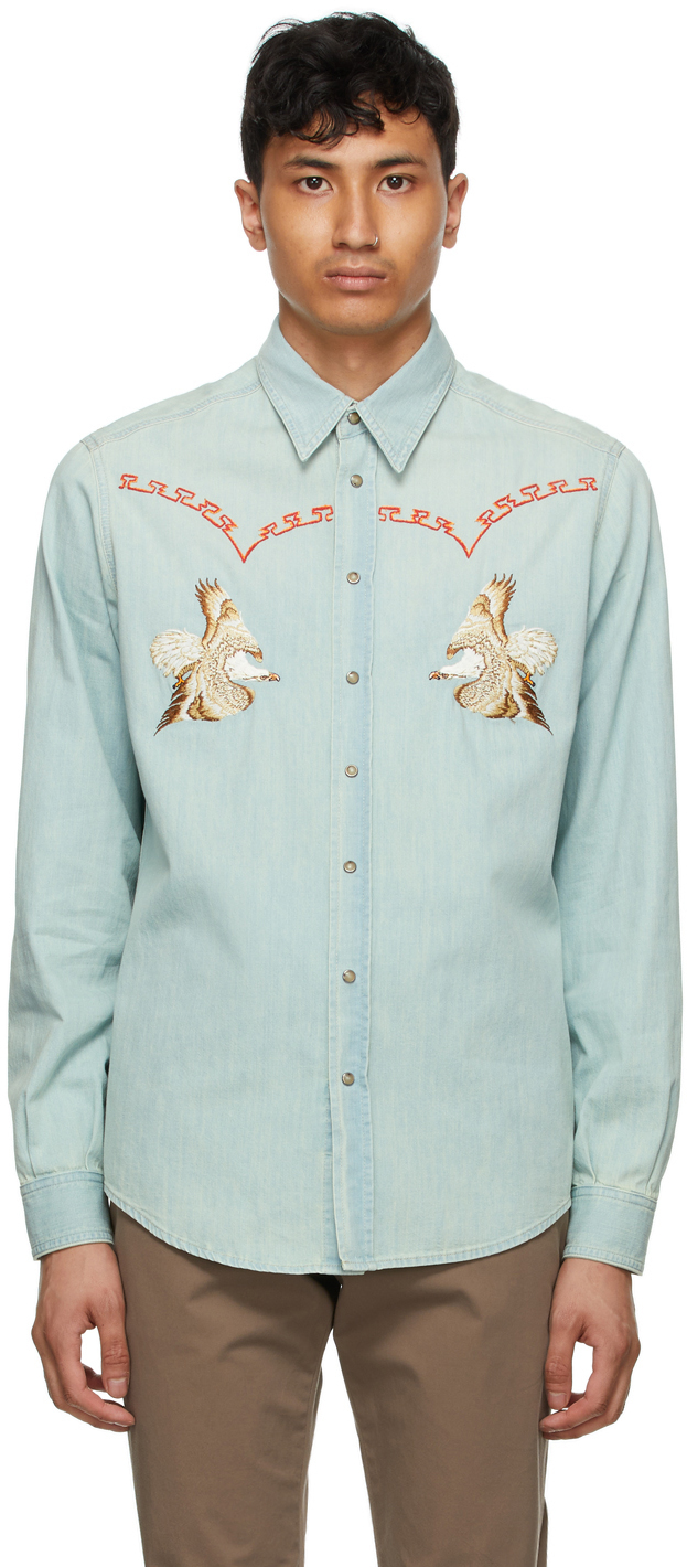 Etro Blue Embroidered Shirt