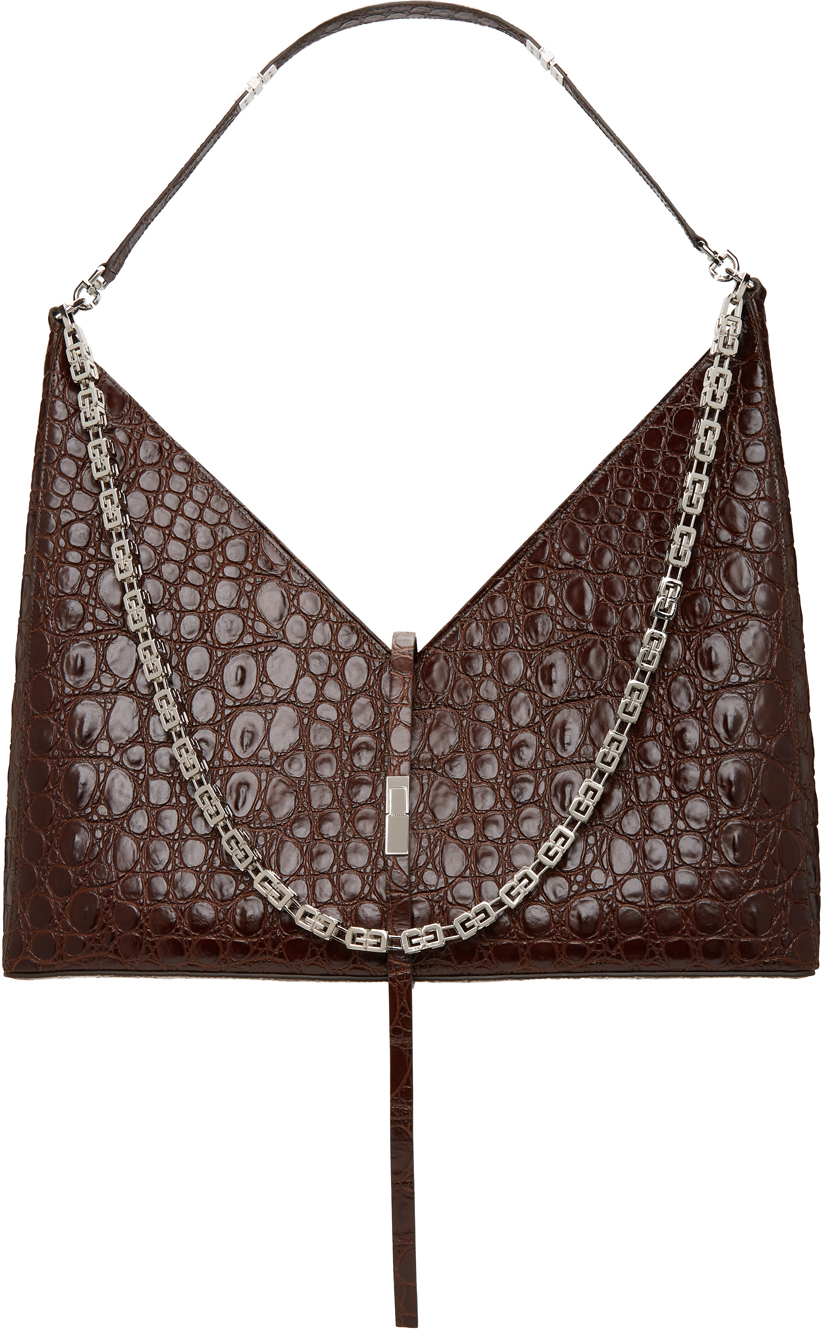 Brown Croc Large Cut Out With Chain Bag 