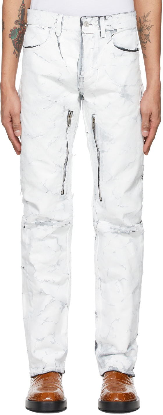 Givenchy White Crackled Painted Zip Jeans SSENSE