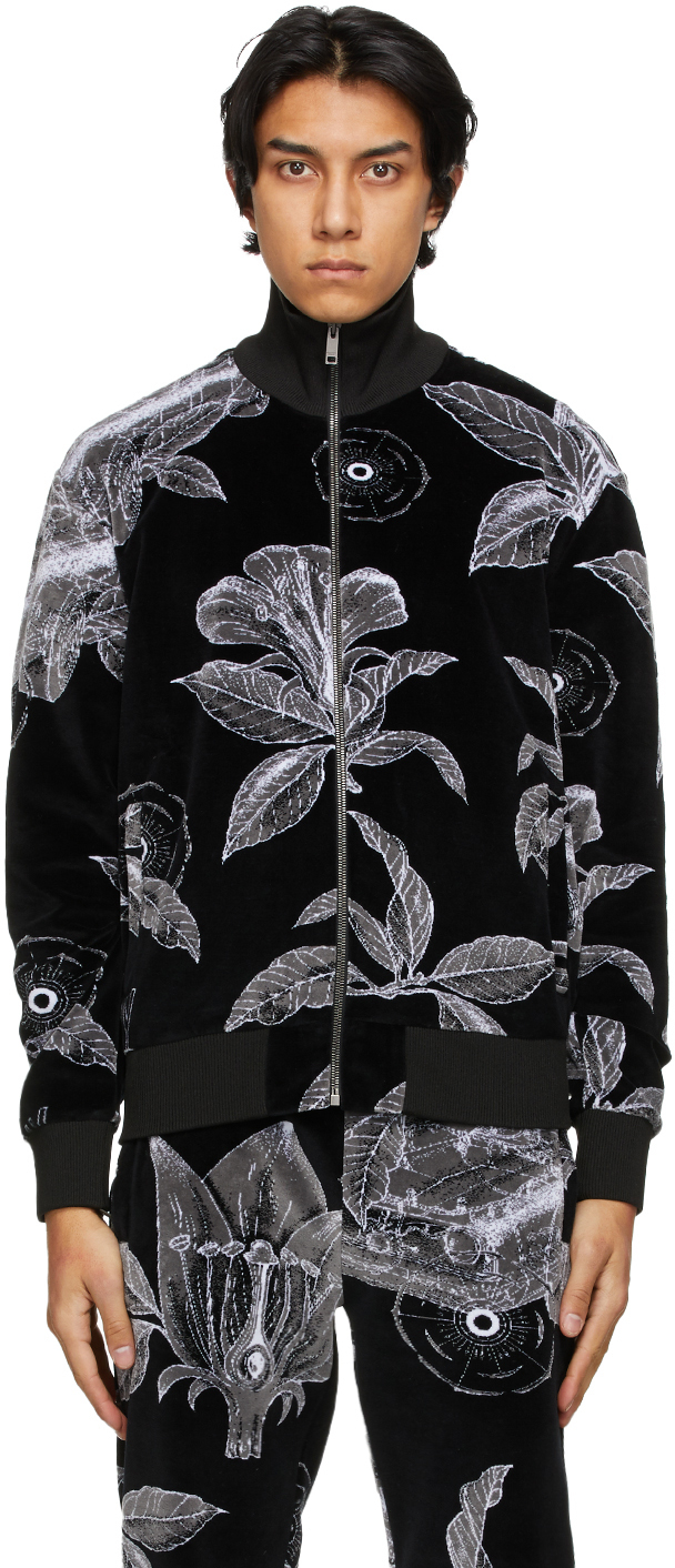 Givenchy: Black & White Velvet Floral Schematics Track Jacket | SSENSE