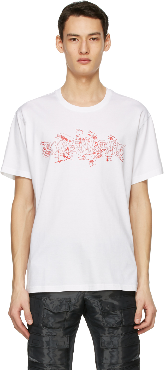 Givenchy White & Red Schematics Logo T-Shirt