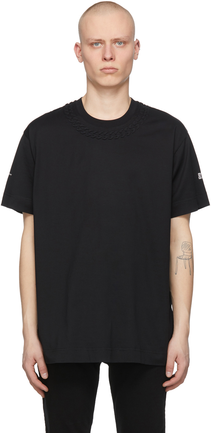 Black Oversized Embossed Chain T-Shirt
