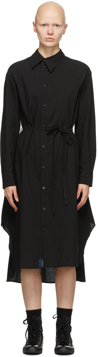 Regulation Yohji Yamamoto: Black Asymmetric Collar Dress | SSENSE