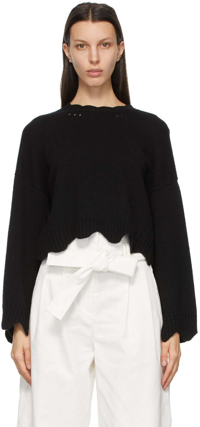 3.1 Phillip Lim: Black Wool & Cashmere Scalloped Sweater | SSENSE Canada