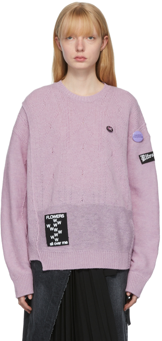 Raf Simons Purple Oversized Reversed Braid Relief Sweater | Smart