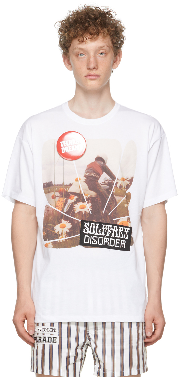Raf Simons: White Print 'Solidarity Disorder' T-Shirt | SSENSE Canada