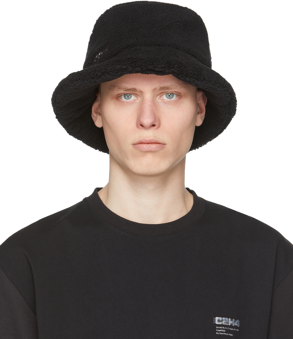 C2H4: SSENSE Exclusive Black 'Filtered Reality' Fleece Bucket Hat | SSENSE