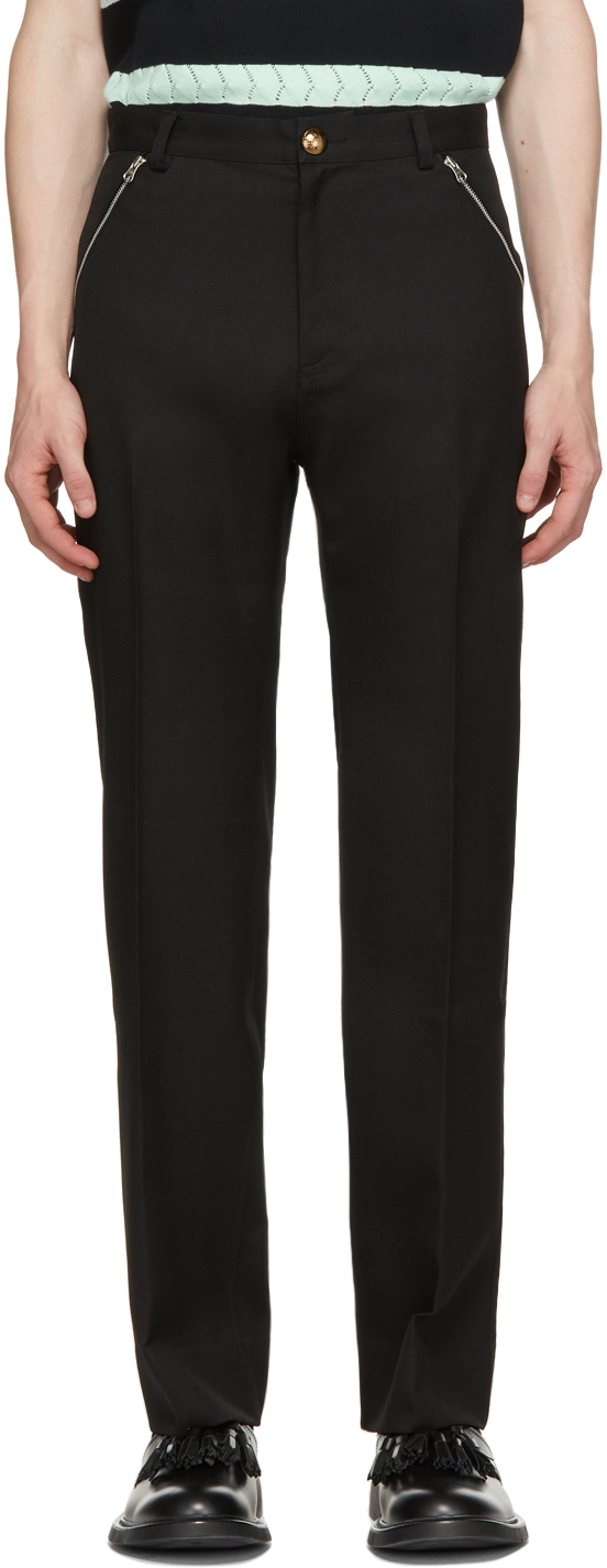 Black Zip Pocket Trousers by Stefan Cooke on Sale