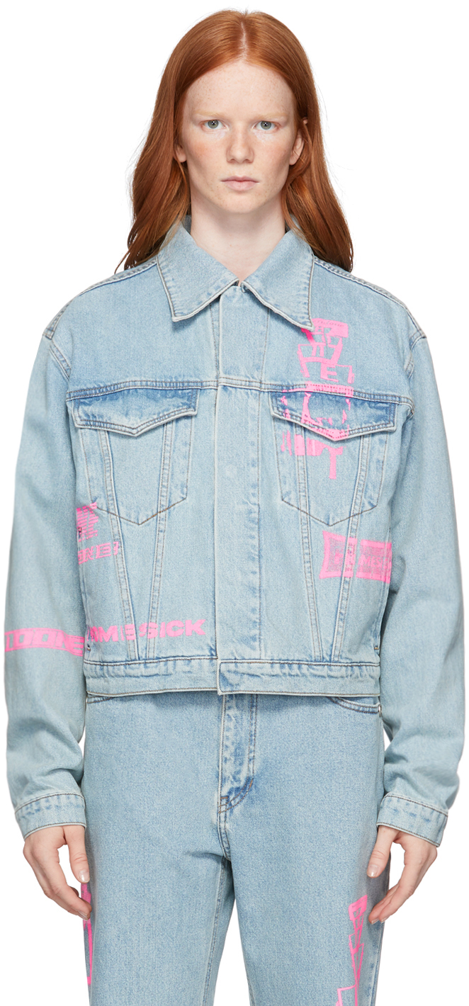 We11done ブルー Neon ロゴ デニム ジャケット SSENSE 日本