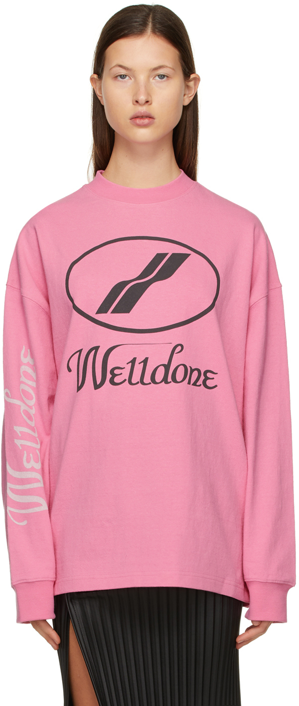 We11done Pink Logo Long Sleeve T-Shirt