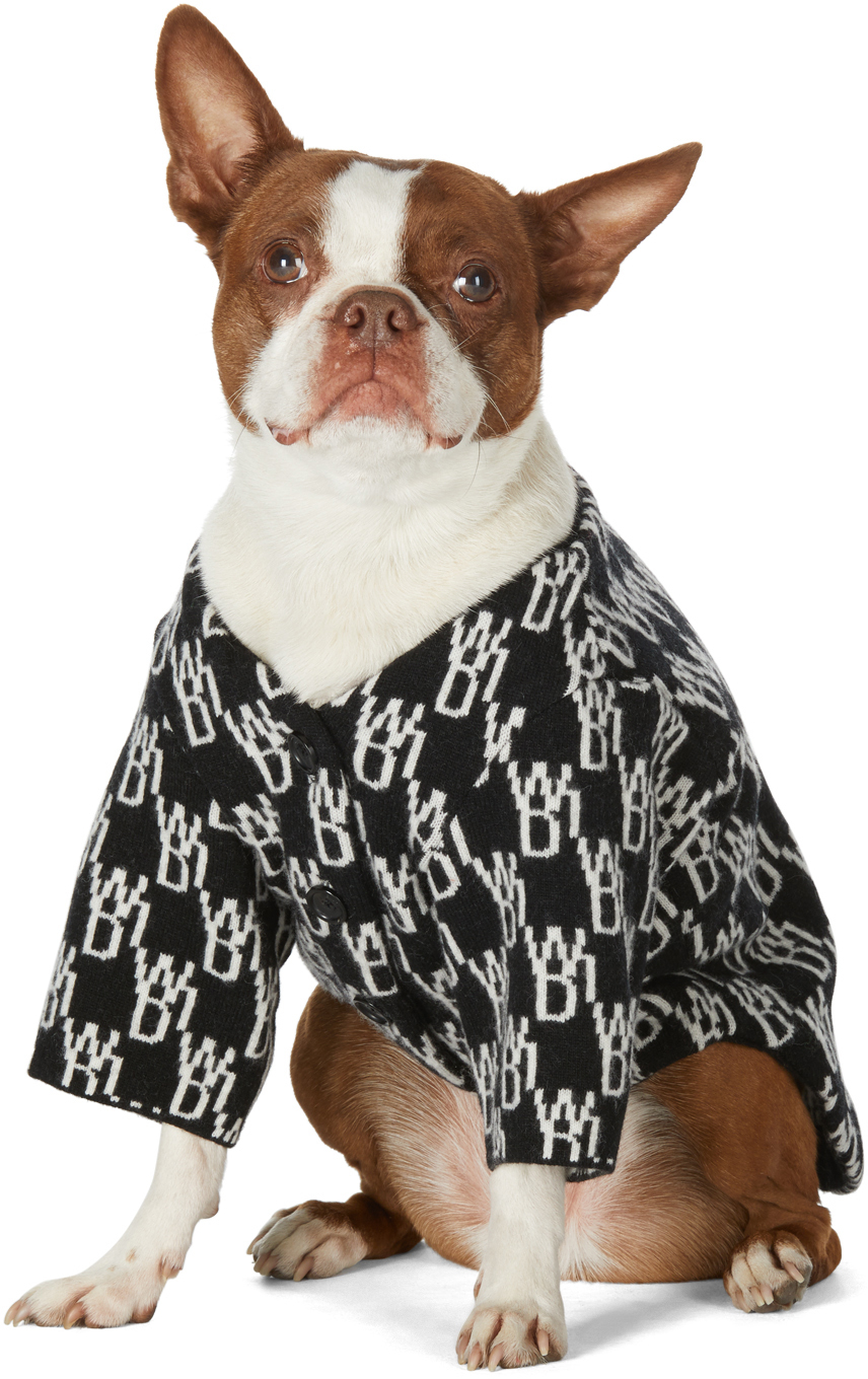 We11 Done Ssense Exclusive Black & White Jacquard Wd1 Logo Cardigan In Black/white