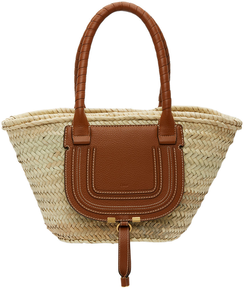 Chloé: Beige Raffia Medium Marcie Basket Tote | SSENSE