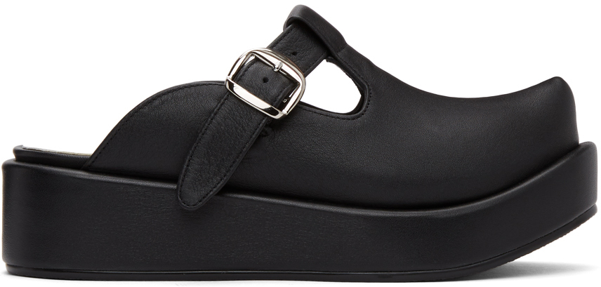 Flat Apartment: Black Pointed Toe T-Bar Loafers | SSENSE