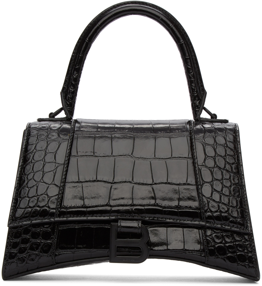 Balenciaga: Black Croc Small Hourglass Top Handle Bag | SSENSE UK