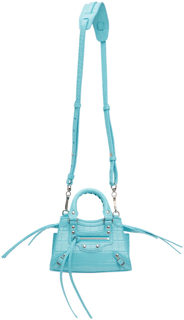 Balenciaga Small City Crocembossed Leather Satchel in Blue  Lyst