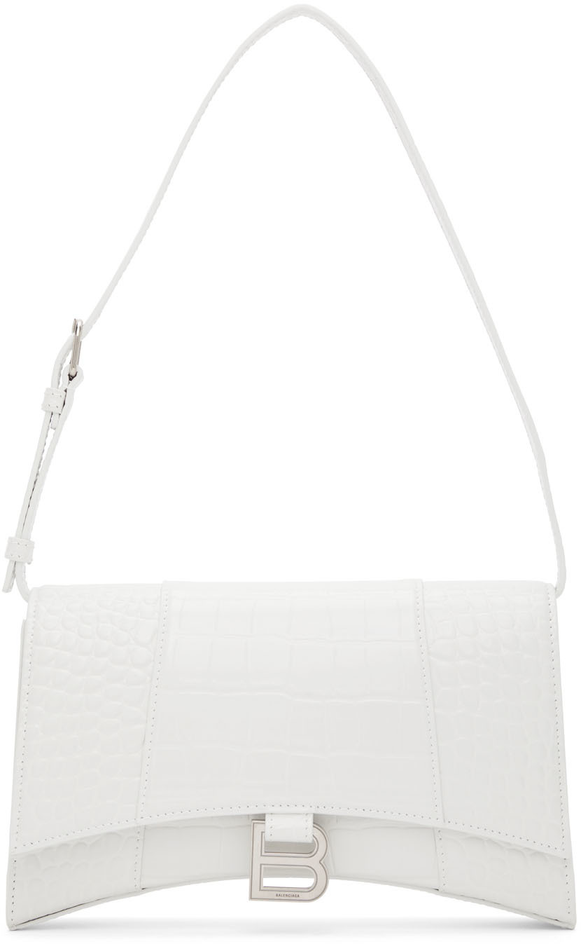 Balenciaga: White Croc Slim Hourglass Sling Bag | SSENSE
