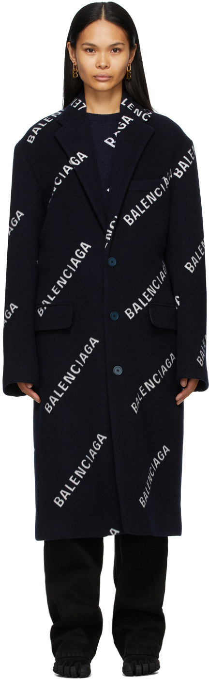 Balenciaga Navy Logo Boxy Coat 211342F059284